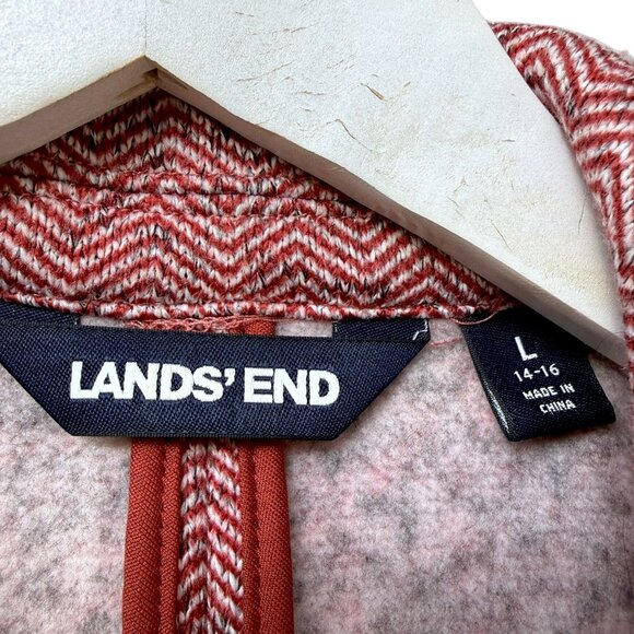 LANDS END Fleece Blazer Size Large Red Herringbone Womens Cozy Jacket NWOT - Picture 5 of 7